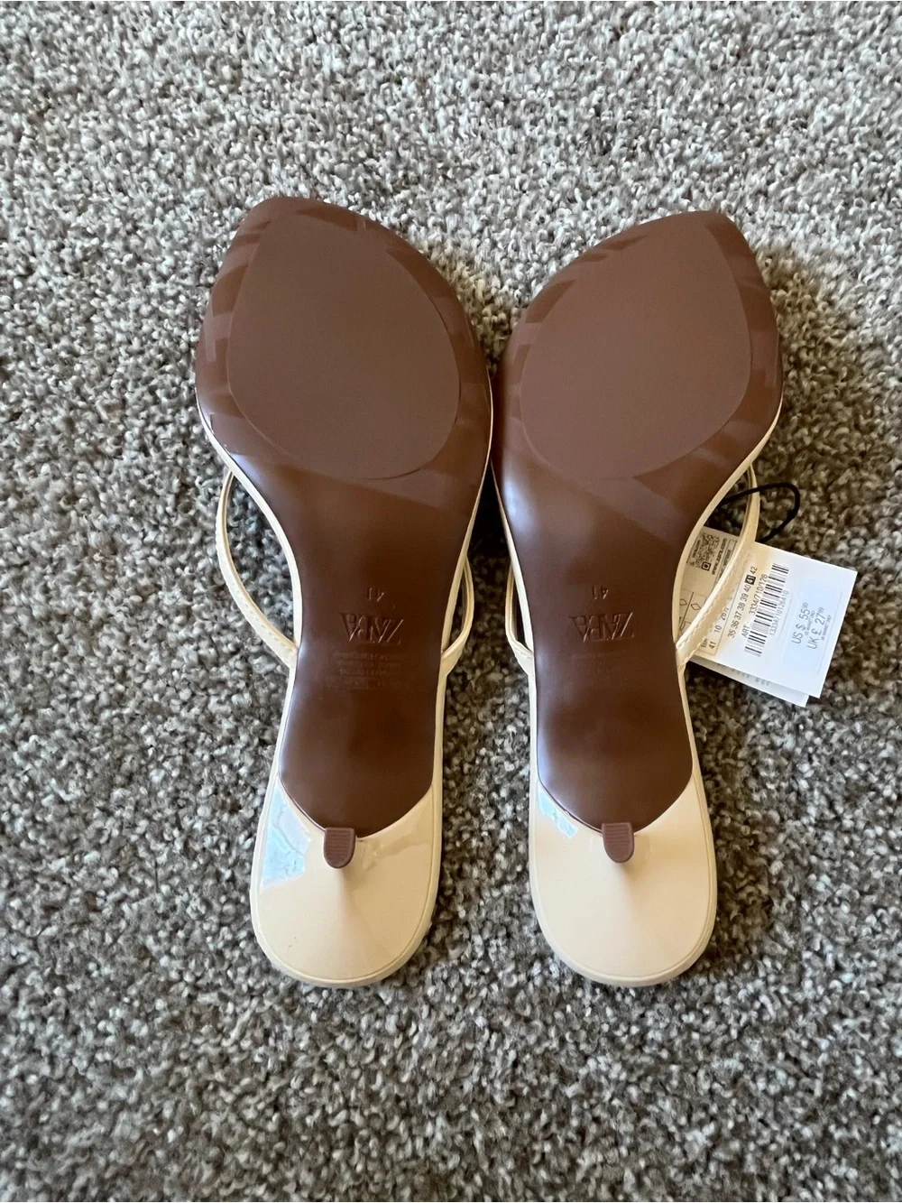 Zara Cream Square-Toe Thong Sandals (Size 41/US 10) - Picture 5 of 8